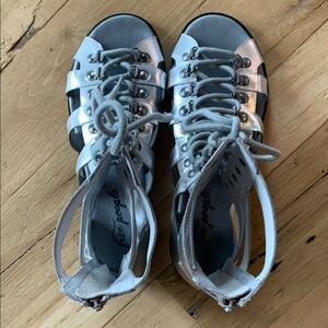 Free People Silver Gladiator Sandals Size 10